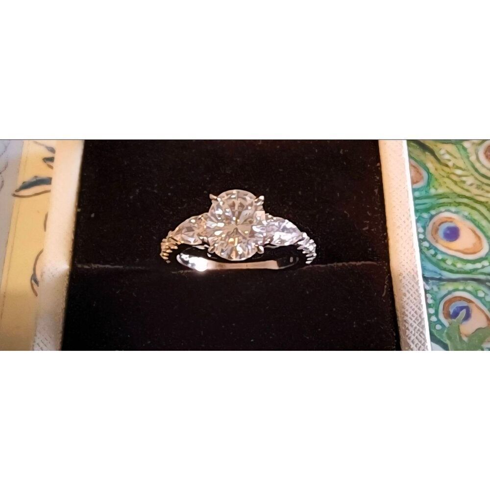 Certified 3ct Genuine Moissanite Diamond Oval & Pear Bridal/Engagement Ring Sz 8